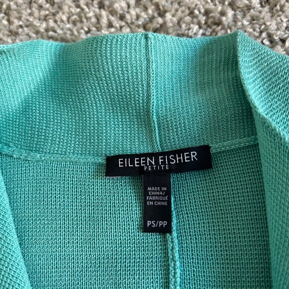 Eileen Fisher Womens Small Petite Open Front Cardigan Aqua Blue Sweater - Picture 6 of 9